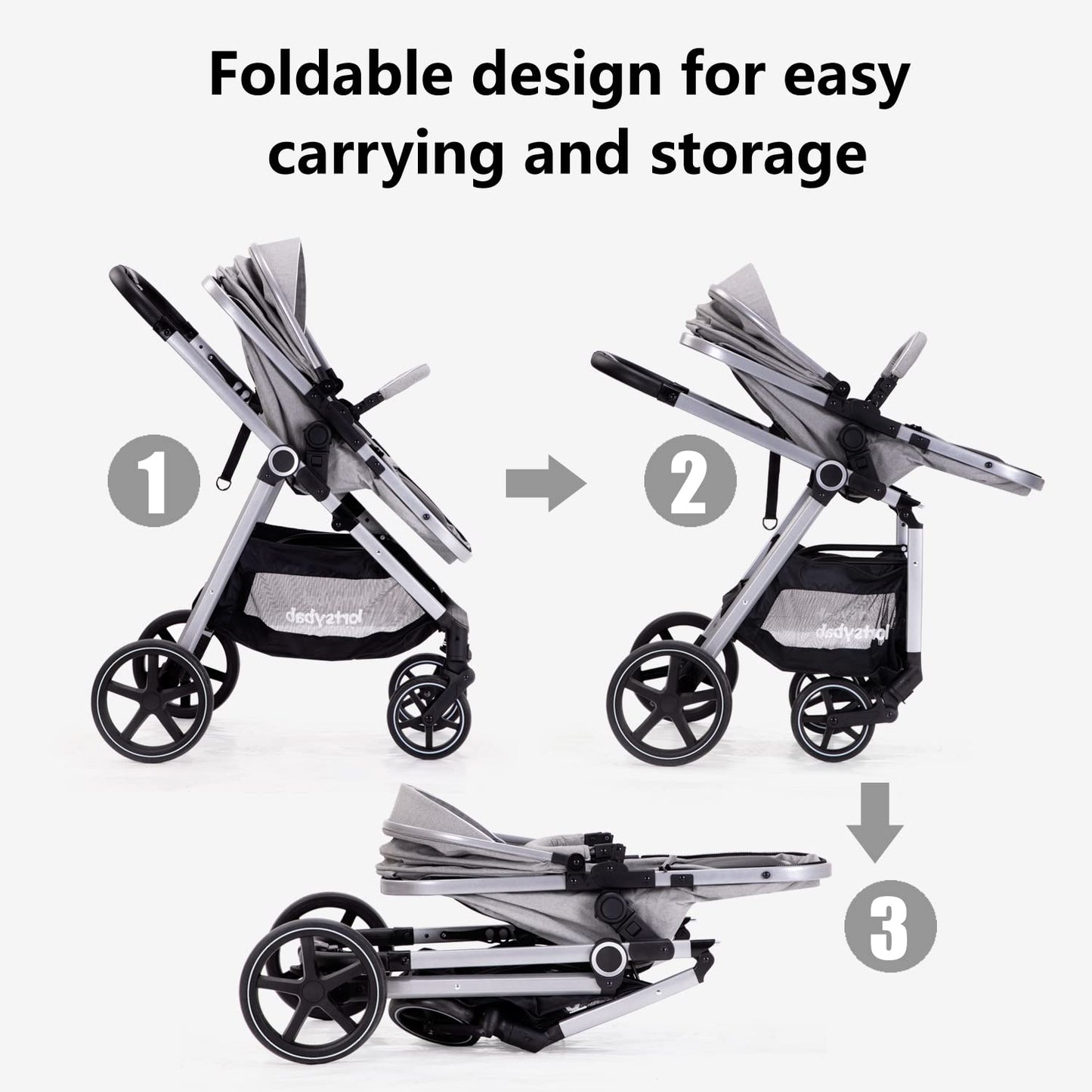 Lortsybab 2-in-1 Baby Stroller - Folding Infant Newborn Pram Stroller with Reversible Seat - Toddler Strollers for 0-36 Months Old Babies (Beige)