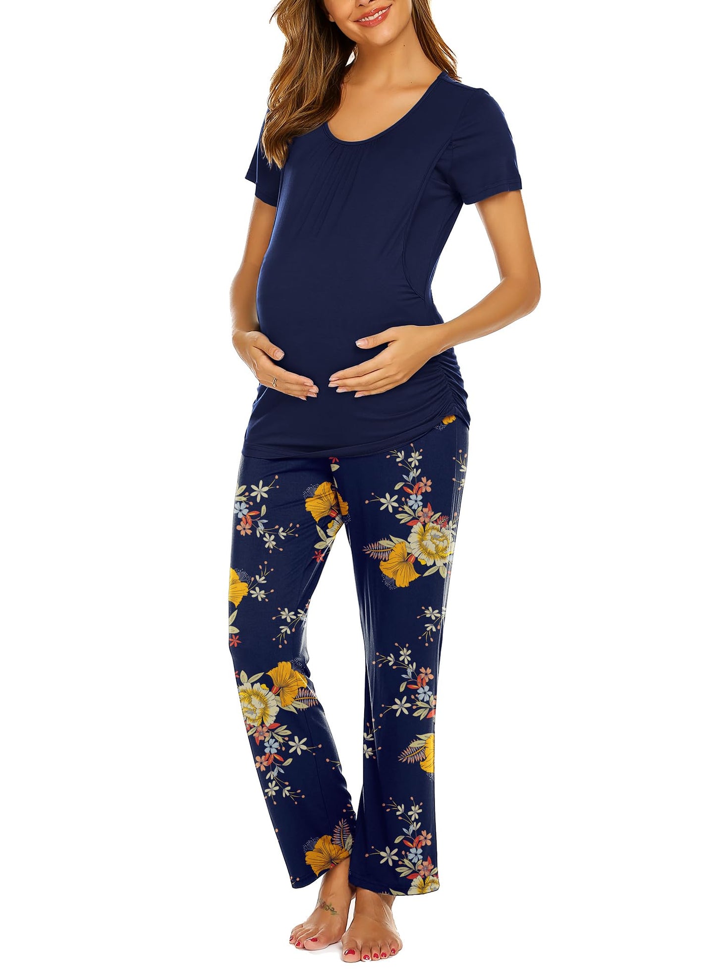 Ekouaer Womens Nursing Pajamas Maternity Breastfeeding Pjs Sleepwear Layer Soft Postpartum Lounge Set Pregnancy Clothes