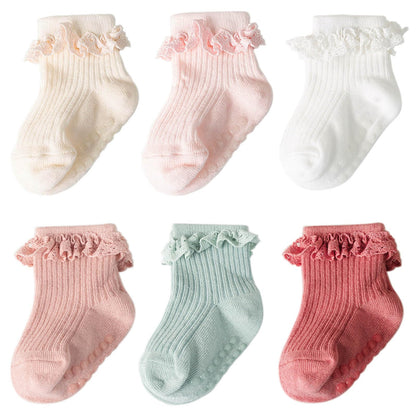 DRESHOW BQUBO Baby Girls Toddler Anti Slip Socks - Cute Frilly Ruffle Grip Ankle Socks for Infant Toddler