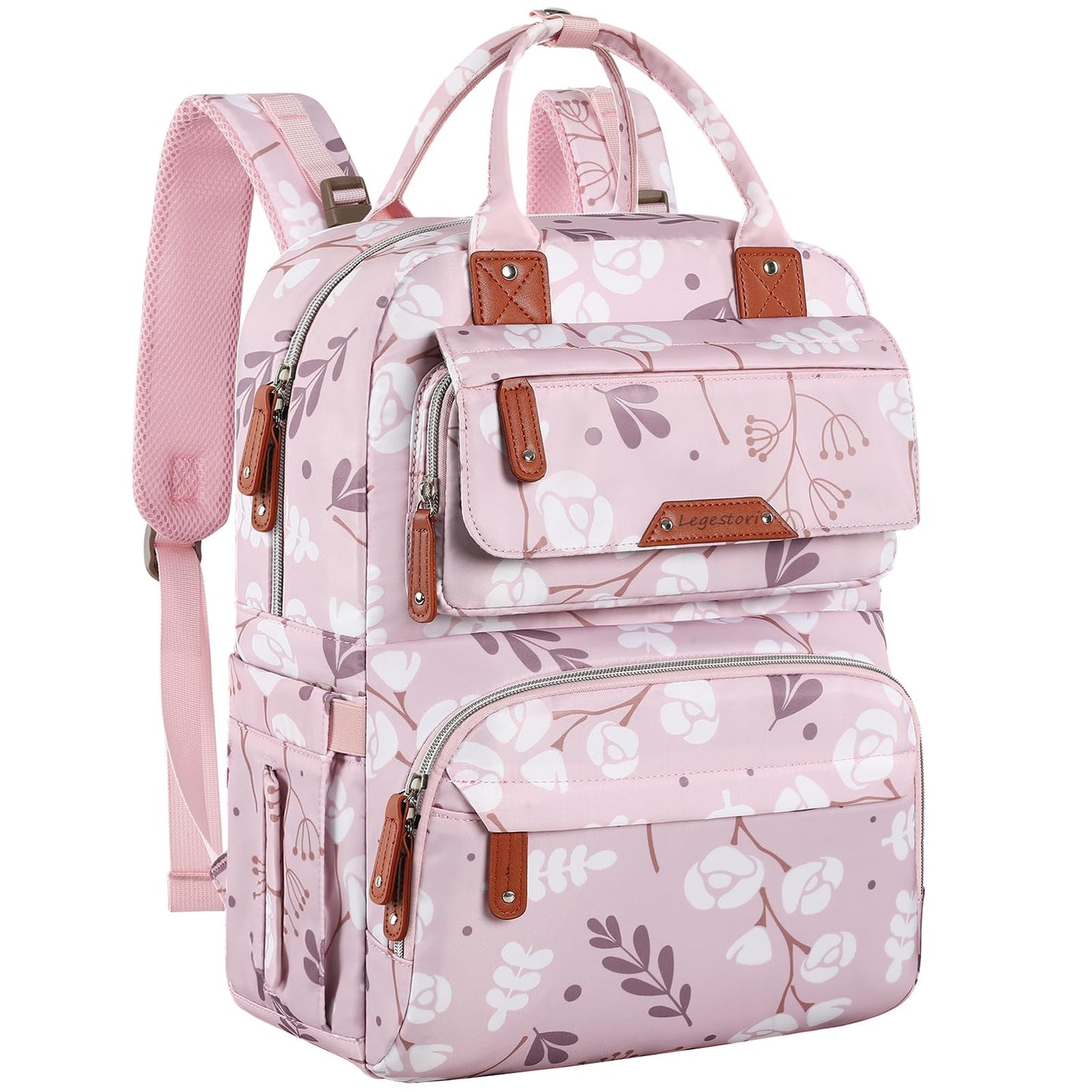 Diaper Bag Backpack, Baby Girl Diaper Bag for Mom, Large Pink Floral Diaper Bag Backpack for Girls, Waterproof Mom Backpack for Work Travel Holiday with Insulated Pockets and Stroller Straps