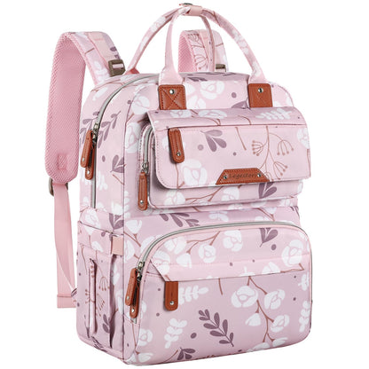 Diaper Bag Backpack, Baby Girl Diaper Bag for Mom, Large Pink Floral Diaper Bag Backpack for Girls, Waterproof Mom Backpack for Work Travel Holiday with Insulated Pockets and Stroller Straps
