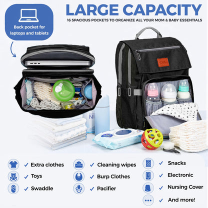 PILLANI Baby Diaper Bag Backpack - Baby Bag for Girls & Boys, Large Waterproof Toddler Diaper Backpack - Baby Shower Gifts & Registry Must Haves - Travel Diaper Bags with Changing Pad - Newborn Stuff