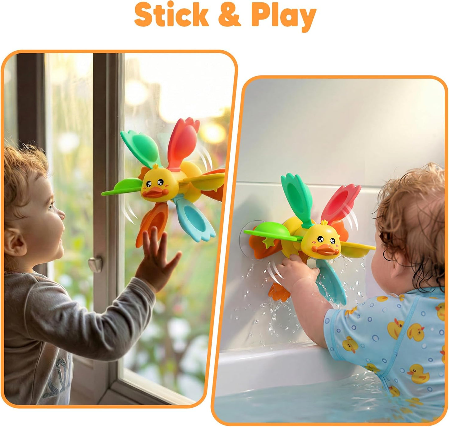 iPlay, iLearn Baby Duck Bath Toy, Toddler Bathtub Shower Toy W/ Suction Spin Gear, Floating Animals, Fishing Net Pool Water Play, Birthday Easter Gift 6 12 18 Month Infant 1 2 3 Year Old Kid Boy Girl