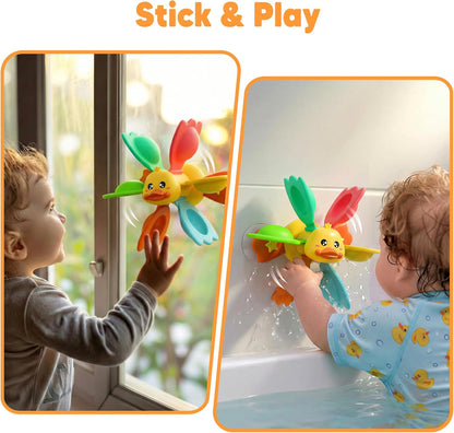 iPlay, iLearn Baby Duck Bath Toy, Toddler Bathtub Shower Toy W/ Suction Spin Gear, Floating Animals, Fishing Net Pool Water Play, Birthday Easter Gift 6 12 18 Month Infant 1 2 3 Year Old Kid Boy Girl