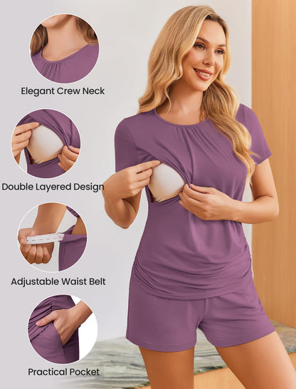 Ekouaer Womens Nursing Pajamas Maternity Breastfeeding Pjs Sleepwear Layer Soft Postpartum Lounge Set Pregnancy Clothes