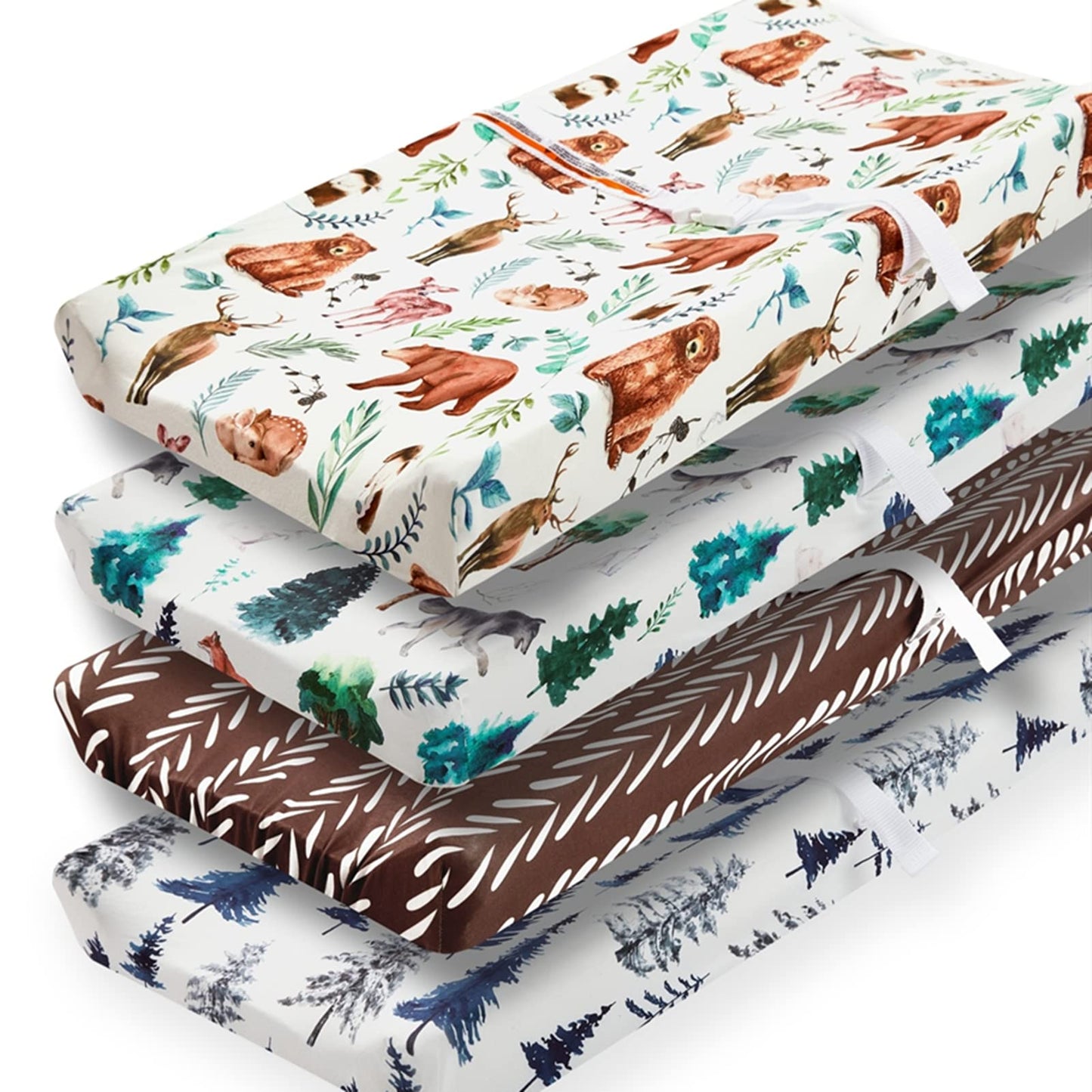 4 Pack Changing Pad Covers Woodland Forest Animals Wood Neutral Unisex Fitted Baby Changing Pad Cover Set for Baby Boys or Girls