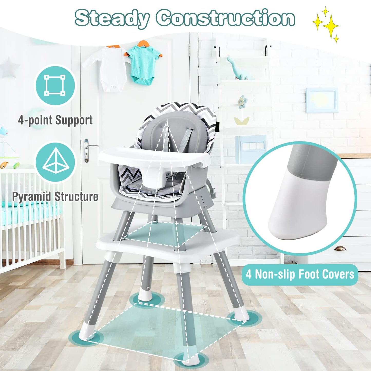 HONEY JOY 8 in 1 Baby High Chair, Convertible Highchair for Babies and Toddlers/Table and Chair Set/Building Block Table/Booster Seat/Stool/Toddler Chair with Safety Harness (Wave Gray)