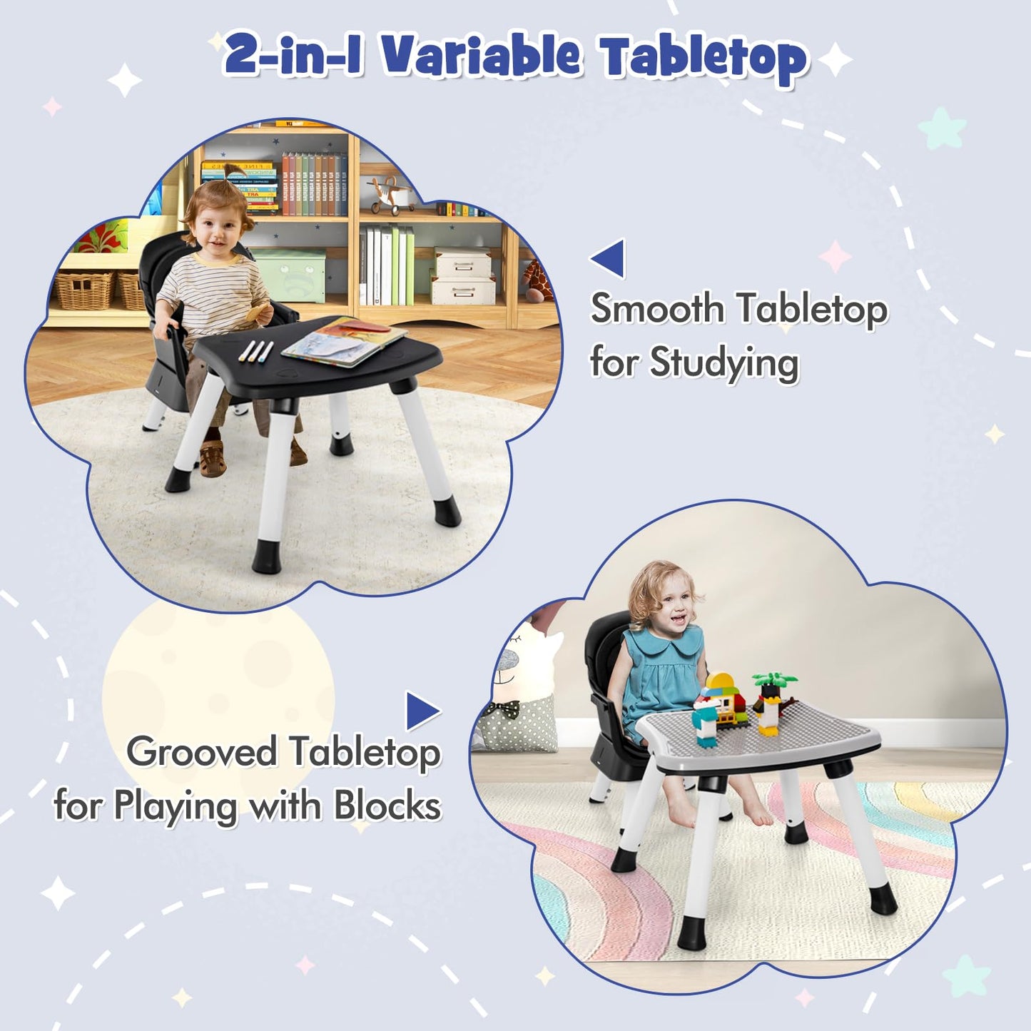 HONEY JOY 8 in 1 Baby High Chair, Convertible Highchair for Babies and Toddlers/Table and Chair Set/Building Block Table/Booster Seat/Stool/Toddler Chair with Safety Harness (Wave Gray)