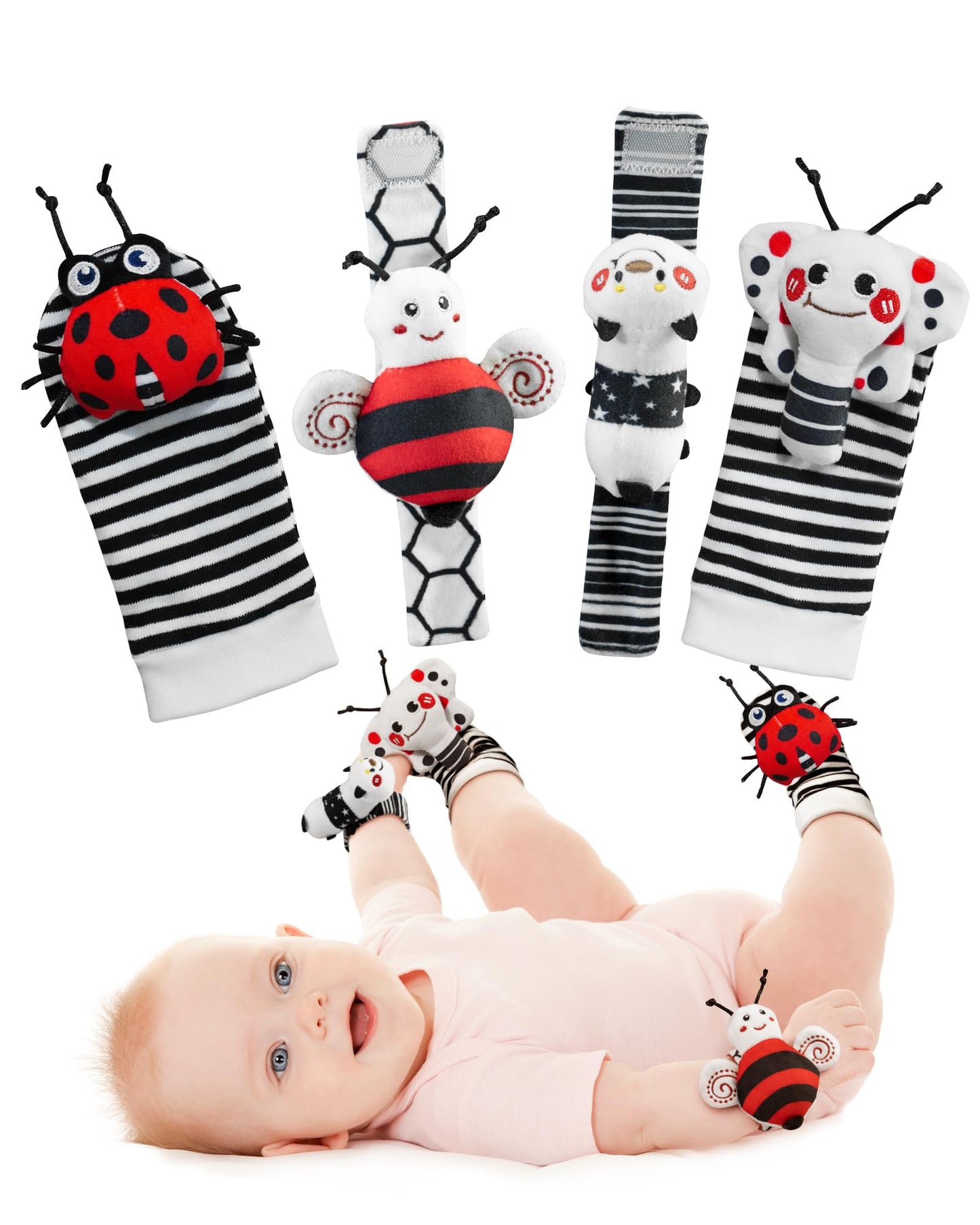 Infinno Baby Wrist Rattle Socks and Foot Finder Set, Perfect Baby Toys for 0-12 Months Newborn Boys and Girls As Shower Gifts, Garden Bug Series