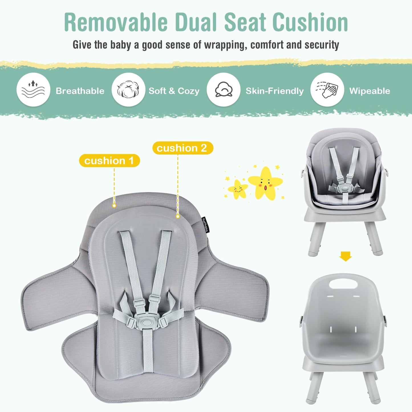 HONEY JOY 8 in 1 Baby High Chair, Convertible Highchair for Babies and Toddlers/Table and Chair Set/Building Block Table/Booster Seat/Stool/Toddler Chair with Safety Harness (Wave Gray)