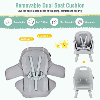 HONEY JOY 8 in 1 Baby High Chair, Convertible Highchair for Babies and Toddlers/Table and Chair Set/Building Block Table/Booster Seat/Stool/Toddler Chair with Safety Harness (Wave Gray)