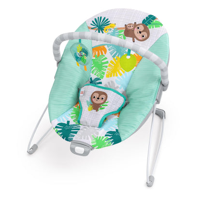 Bright Starts Baby Bouncer Soothing Vibrations Infant Seat - Removable -Toy Bar, Nonslip Feet, 0-6 Months Up to 20 lbs (Safari Fun)