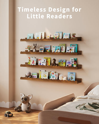 Shario Nursery Book Shelves, 4-Pack White Floating Shelves for Wall Kids, Scalloped Shelves, Wall Book Shelves for Bedroom Kids, Toddler Room, Baby Room, Nursery Decor