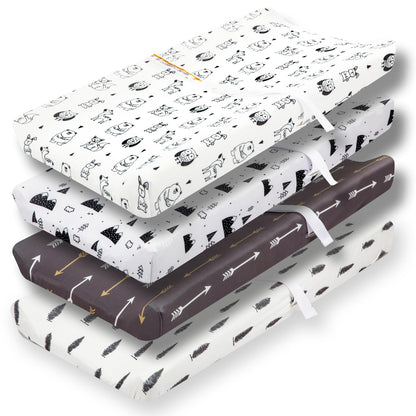 4 Pack Changing Pad Covers Woodland Forest Animals Wood Neutral Unisex Fitted Baby Changing Pad Cover Set for Baby Boys or Girls