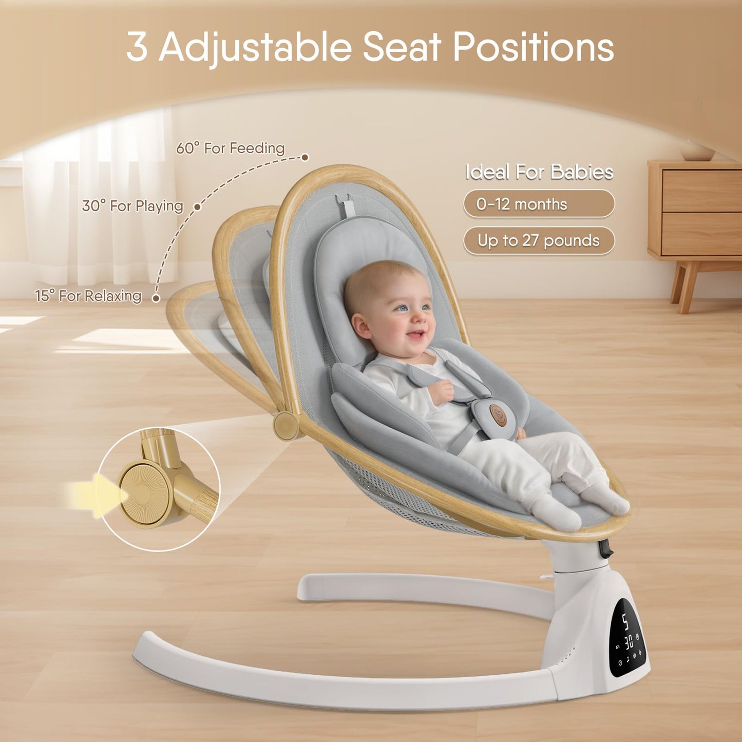 Baby Swings for Infants, Fasonbaby Bluetooth Infant Swing with Music Speaker with 3 Seat Positions, 5 Speeds and Remote Control - Portable Baby Swing for Indoor and Outdoor (Black)