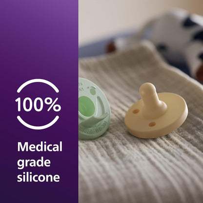 Philips Avent Soothie Baby Pacifiers - 100% Silicone Pacifiers for Babies 0-3 Months, One-Piece Design, BPA-Free, Extra Durable, Green, 4 Pack, Model SCF190/41