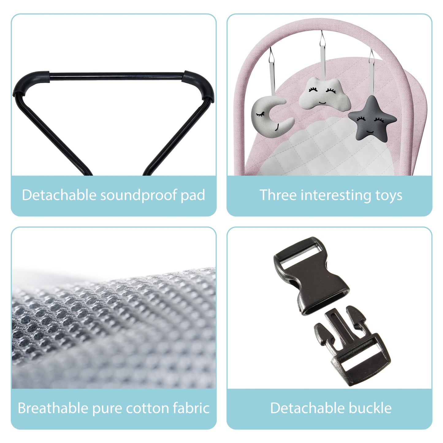 Portable Baby Bouncer Seat for Infants, 0-18 Months, 3 Modes of Use with Rocker & Stationary Options, Ergonomic Infant Chair with Hanging Toys – Grey