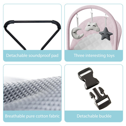 Portable Baby Bouncer Seat for Infants, 0-18 Months, 3 Modes of Use with Rocker & Stationary Options, Ergonomic Infant Chair with Hanging Toys – Grey