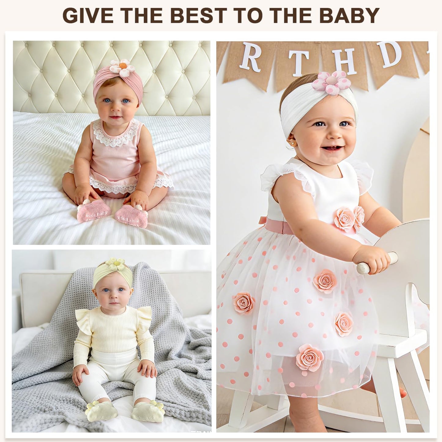 CÉLLOT 5 Pcs Baby Flower Headbands Baby Girls Nylon Headbands Soft Hairbands Hair Accessories for Newborn Infant Toddler Kids