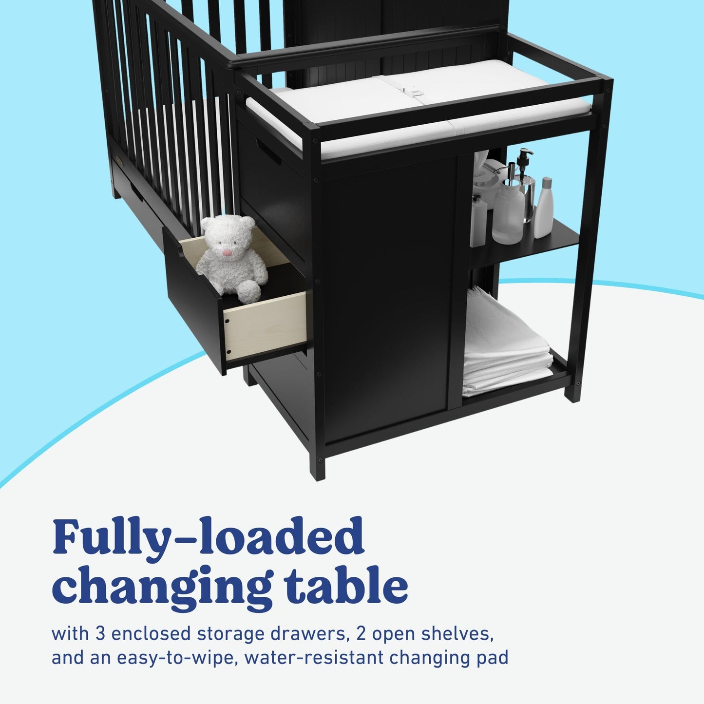 Graco Hadley 5-in-1 Convertible Crib & Changer – GREENGUARD Gold Certified, Fits Standard Crib Mattress, Converts to Toddler Bed and Full Bed, 4 Adjustable Mattress Heights (Pebble Gray)