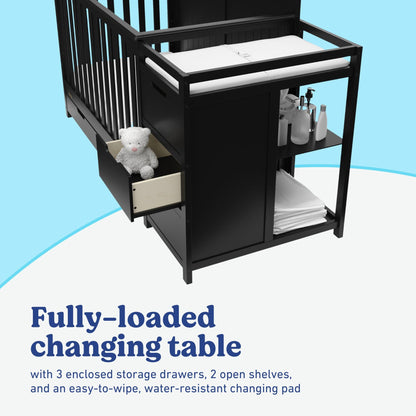 Graco Hadley 5-in-1 Convertible Crib & Changer – GREENGUARD Gold Certified, Fits Standard Crib Mattress, Converts to Toddler Bed and Full Bed, 4 Adjustable Mattress Heights (Pebble Gray)