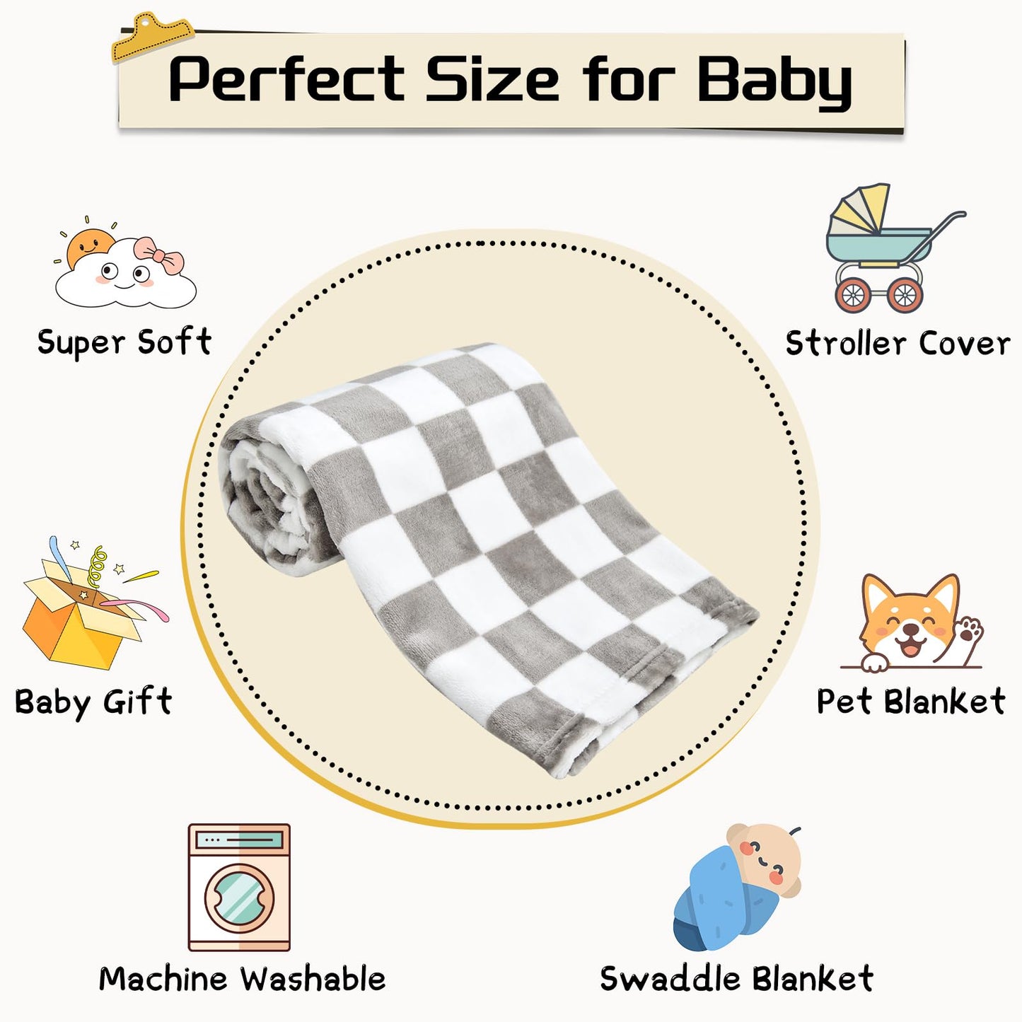 Yurhap Checkered Baby Blanket Fleece Baby Blankets for Boys, Ultra Soft Cozy Fluffy Infant Toddler Newborn Receiving Blankets for Crib Stroller, 30''x40'', Blue