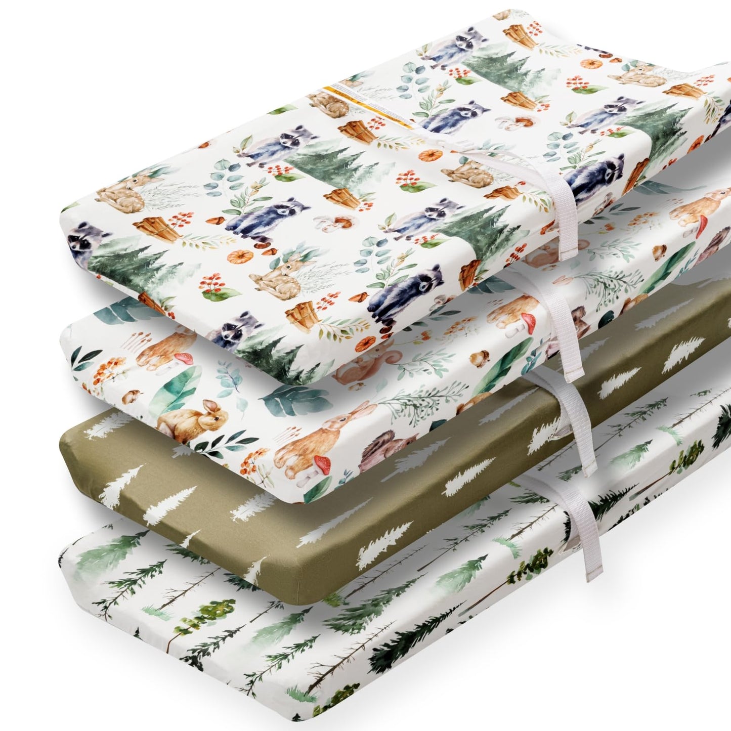 4 Pack Changing Pad Covers Woodland Forest Animals Wood Neutral Unisex Fitted Baby Changing Pad Cover Set for Baby Boys or Girls