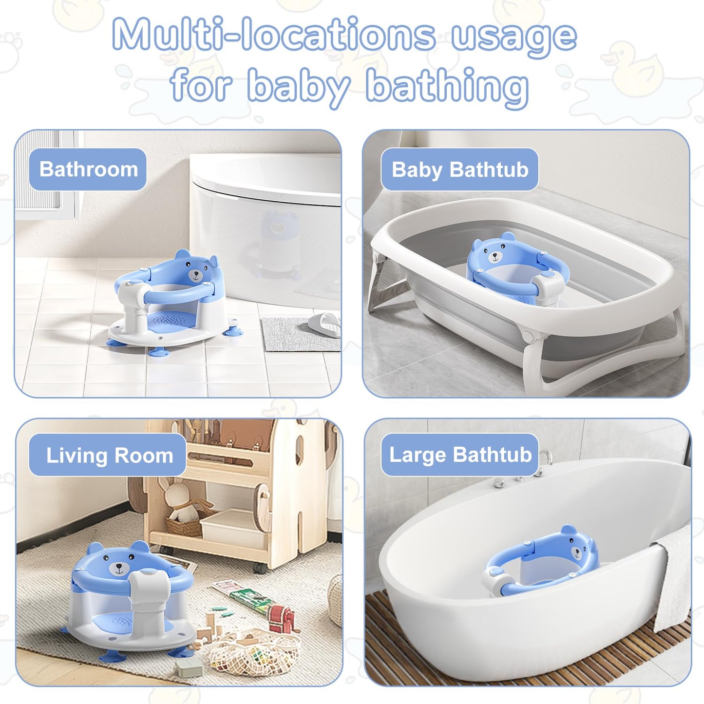 Baby Bath Seat for Babies 6 Months & up, Non-Slip Toddler Bath Seats for Babies Sitting Up, Safe Infant & Newborn Bathtub Chair with 4 Suction Cups & Soft Cushion for Shower,Blue
