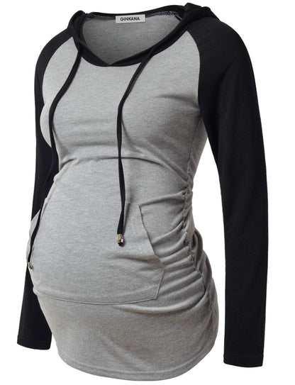 GINKANA Maternity Hoodie Long Sleeves Shirts Casual Maternity Top Pregnancy Sweatshirt Casual Clothes