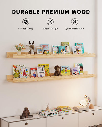 Shario Nursery Book Shelves, 4-Pack White Floating Shelves for Wall Kids, Scalloped Shelves, Wall Book Shelves for Bedroom Kids, Toddler Room, Baby Room, Nursery Decor