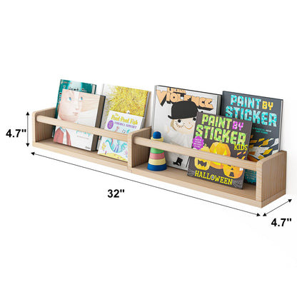 Fixwal Nursery Book Shelves, 16.5 Inch Floating Bookshelves for Wall Set of 3, Baby Nursery Decor, Solid Wood Wall Mounted Shelves for Books, Toys and Decor Storage (Brown)