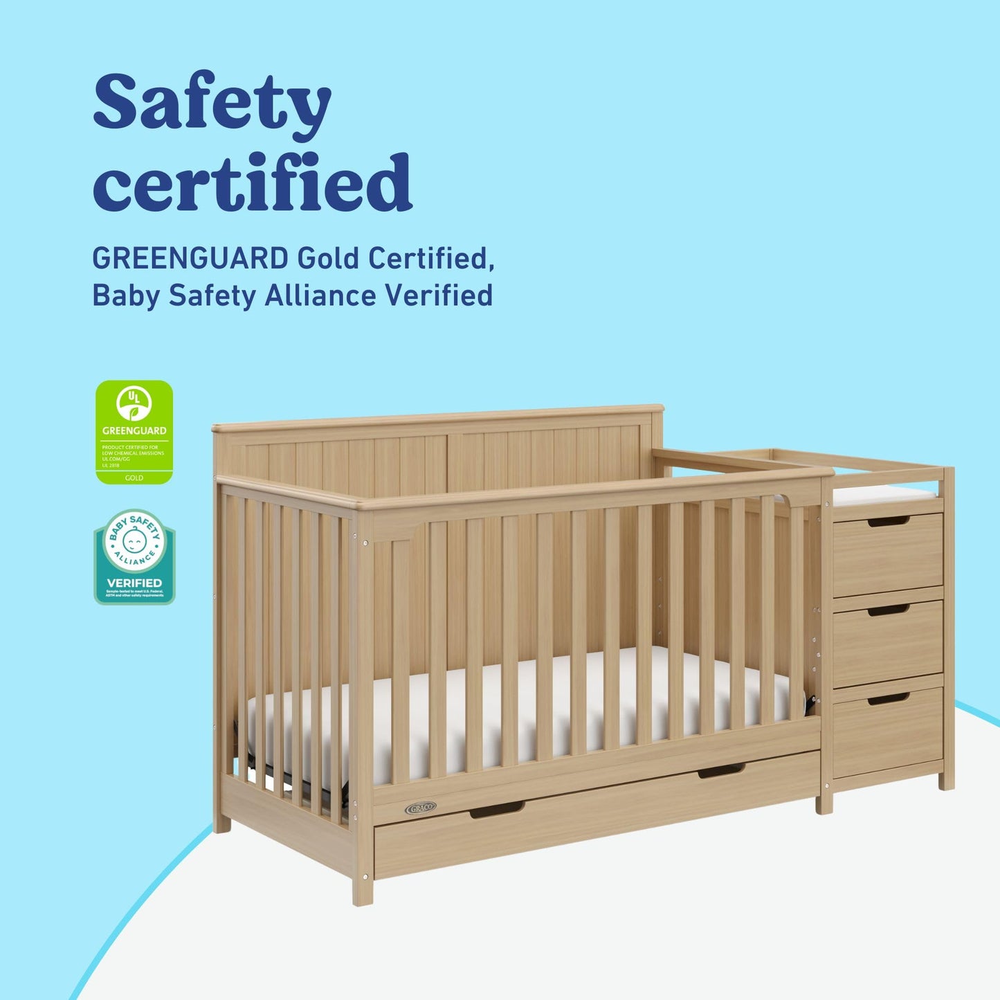 Graco Hadley 5-in-1 Convertible Crib & Changer – GREENGUARD Gold Certified, Fits Standard Crib Mattress, Converts to Toddler Bed and Full Bed, 4 Adjustable Mattress Heights (Pebble Gray)