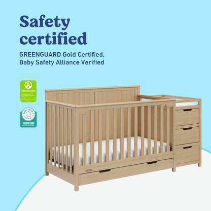 Graco Hadley 5-in-1 Convertible Crib & Changer – GREENGUARD Gold Certified, Fits Standard Crib Mattress, Converts to Toddler Bed and Full Bed, 4 Adjustable Mattress Heights (Pebble Gray)