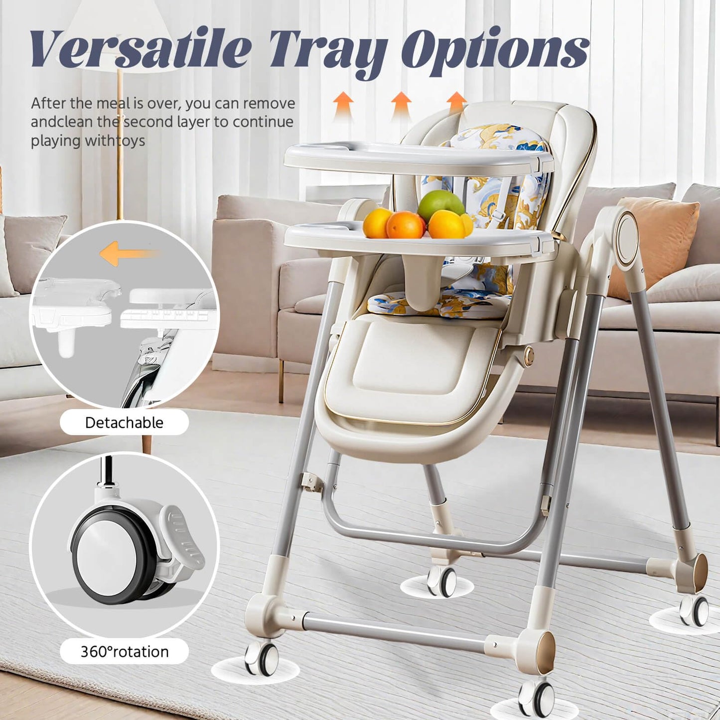 5 in 1 Convertible Baby High Chair Foldable, Baby Swing for Infants to Toddler,Portable Baby Feeding Chair, High Chairs for Babies and Toddlers, Silla de Comer para Bebe(White)