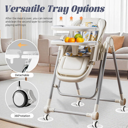 5 in 1 Convertible Baby High Chair Foldable, Baby Swing for Infants to Toddler,Portable Baby Feeding Chair, High Chairs for Babies and Toddlers, Silla de Comer para Bebe(White)