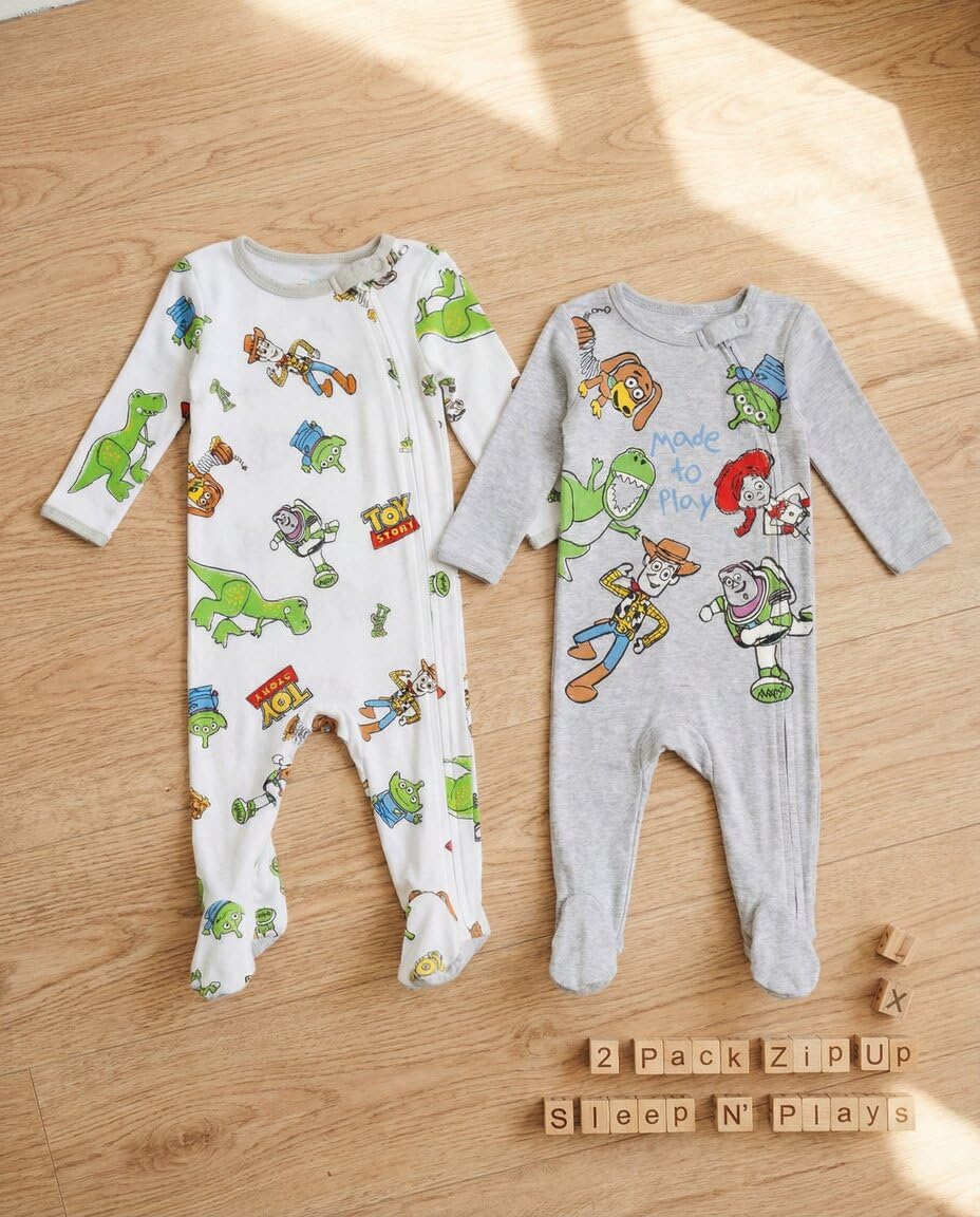 Disney Baby 2 Pack Zip Up Sleep N' Plays Newborn to Infant Sizes (Newborn - 24 Months)