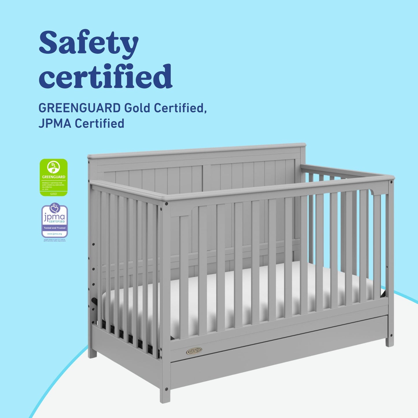 Graco Hadley 5-in-1 Convertible Crib & Changer – GREENGUARD Gold Certified, Fits Standard Crib Mattress, Converts to Toddler Bed and Full Bed, 4 Adjustable Mattress Heights (Pebble Gray)