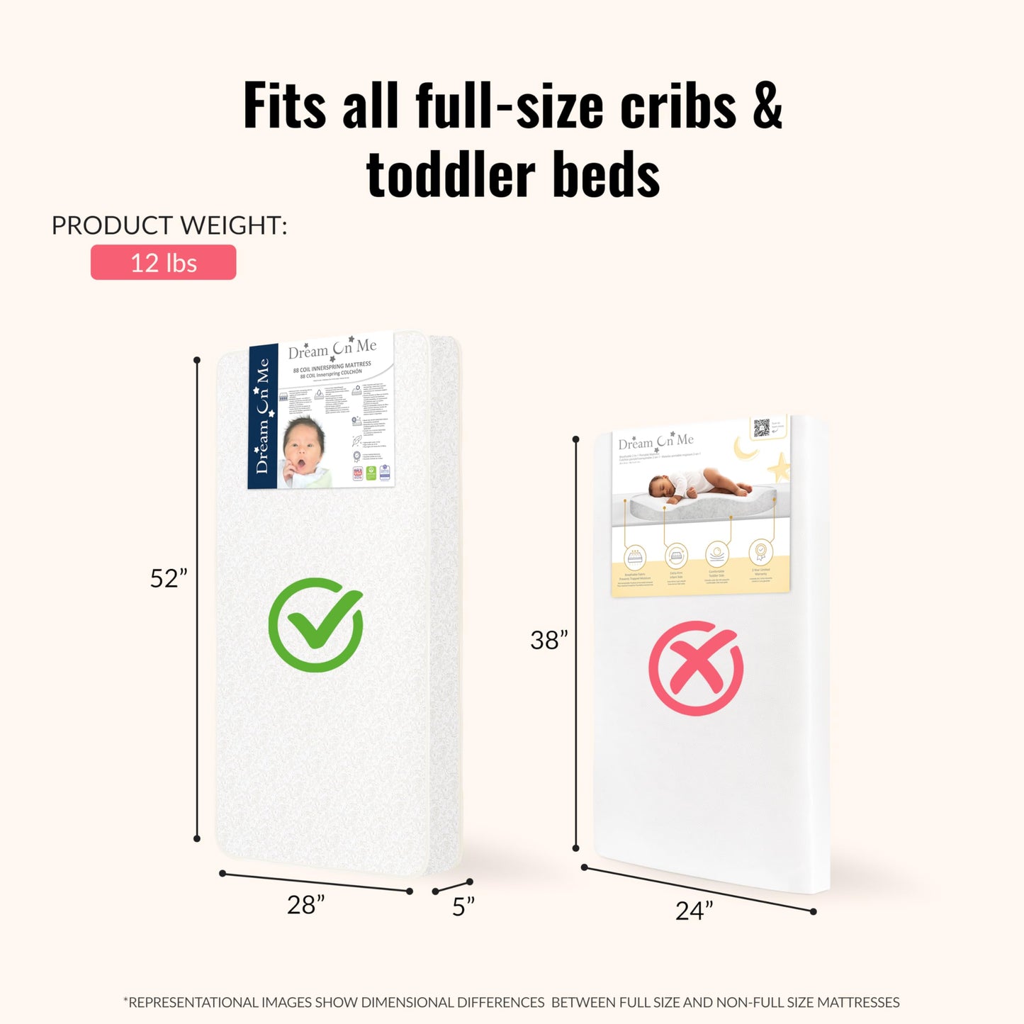 Dream On Me Twilight 5” 88 Coil Inner Spring Crib & Toddler Mattress – Brown Cloud, Greenguard Gold & BSA Certified, Waterproof & Stain-Resistant Cover, Fits Standard Full-Size Cribs & Toddler Beds