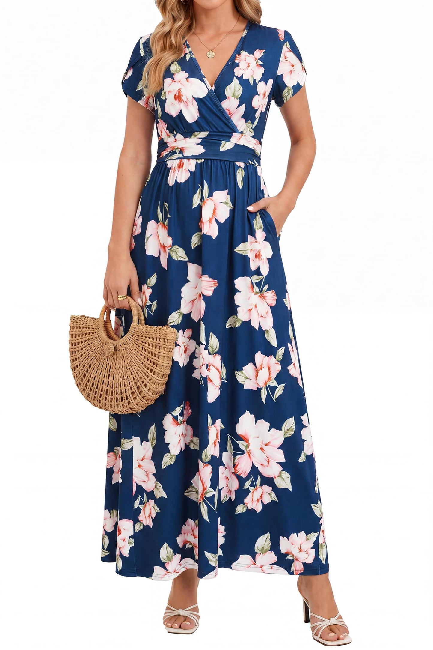 OUGES Maternity Maxi Dress Wrap Baby Shower Pregnancy Dresses for Photoshoot Maternity Outfits Summer Clothes 2026