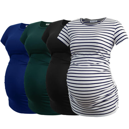 Smallshow Women's 4 Pack Maternity Shirts Short Sleeve Pregnancy Tops Clothes