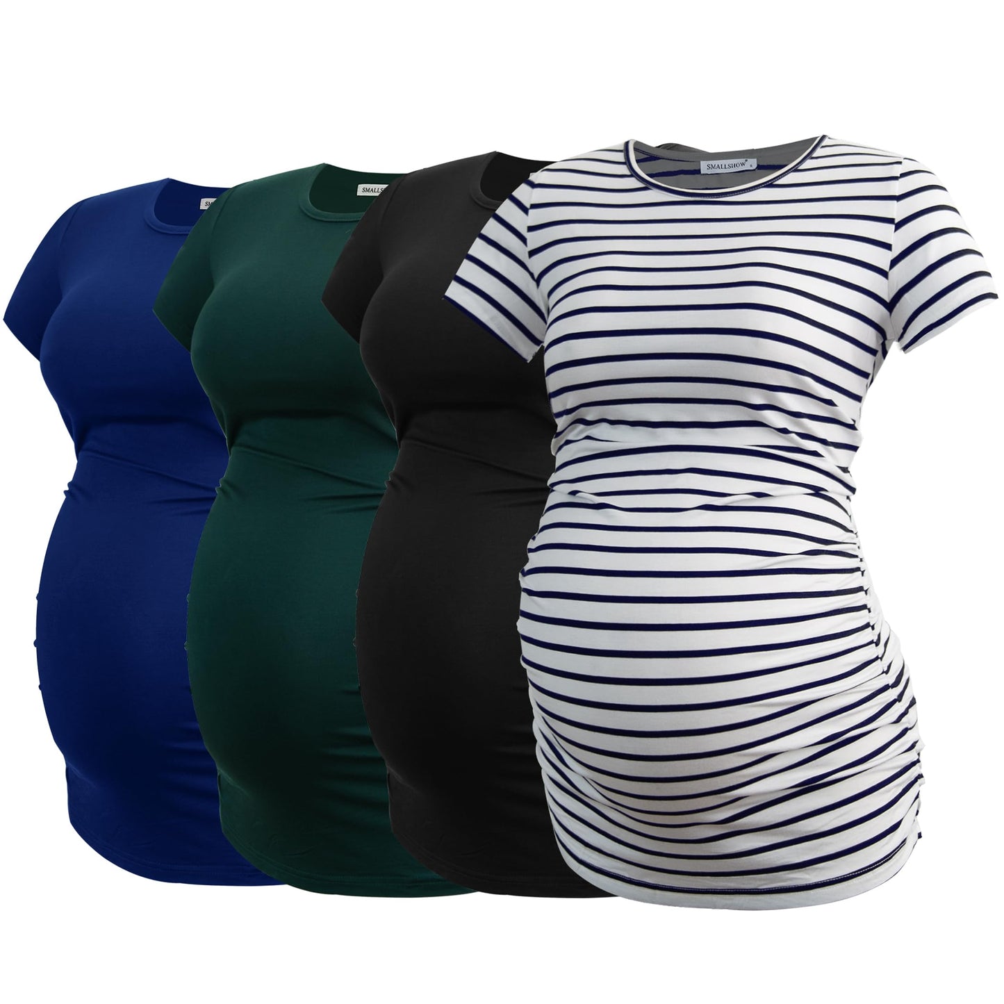 Smallshow Women's 4 Pack Maternity Shirts Short Sleeve Pregnancy Tops Clothes