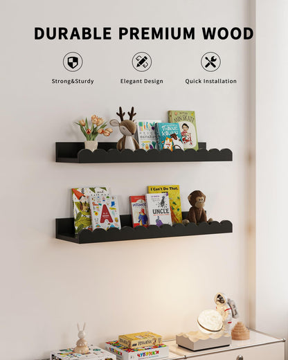 Shario Nursery Book Shelves, 4-Pack White Floating Shelves for Wall Kids, Scalloped Shelves, Wall Book Shelves for Bedroom Kids, Toddler Room, Baby Room, Nursery Decor