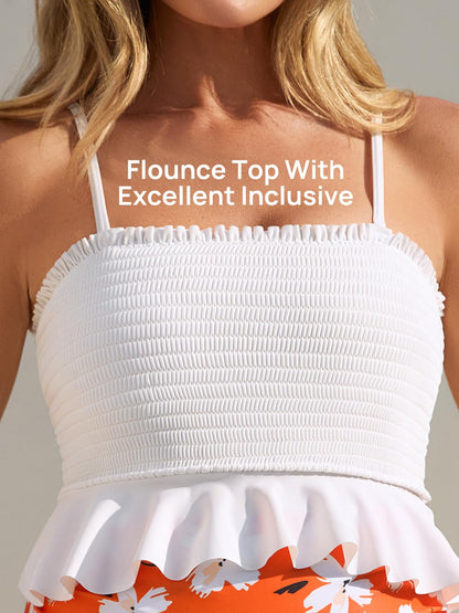 Summer Mae Maternity High Waist Swimsuit Ruffle Hem Bikini Bathing Suit Shirred Bandeau Two Piece Pregnancy Swimwear