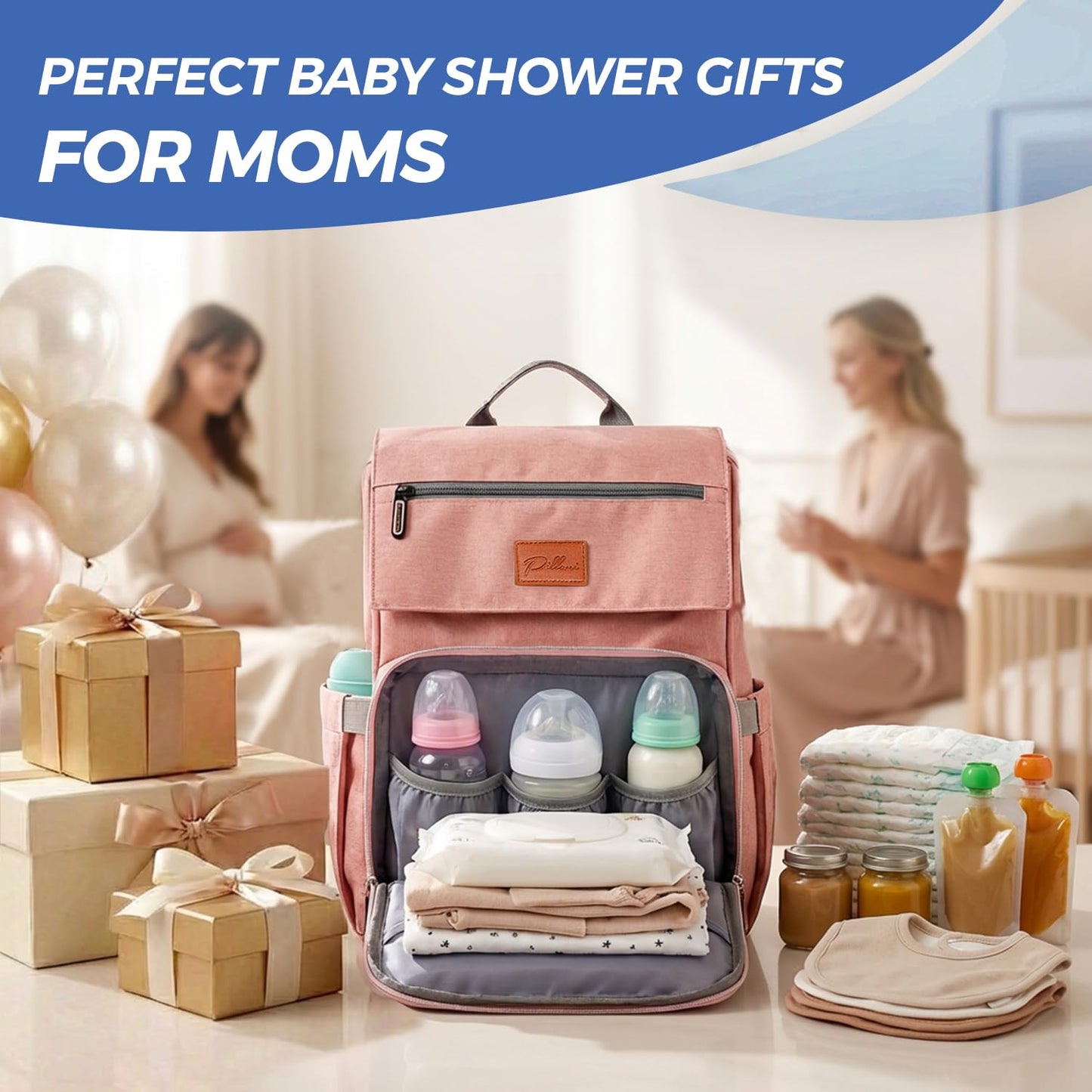 PILLANI Baby Diaper Bag Backpack - Baby Bag for Girls & Boys, Large Waterproof Toddler Diaper Backpack - Baby Shower Gifts & Registry Must Haves - Travel Diaper Bags with Changing Pad - Newborn Stuff