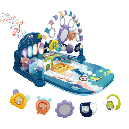 dearlomum Baby Play Mat Gym, Funny Play Piano Tummy Time Activity Mat with 5 Infant Sensory Toys, Music and Lights, Boy & Girl Gifts for Newborns 0 to 3 6 9 12 Months (Pink)