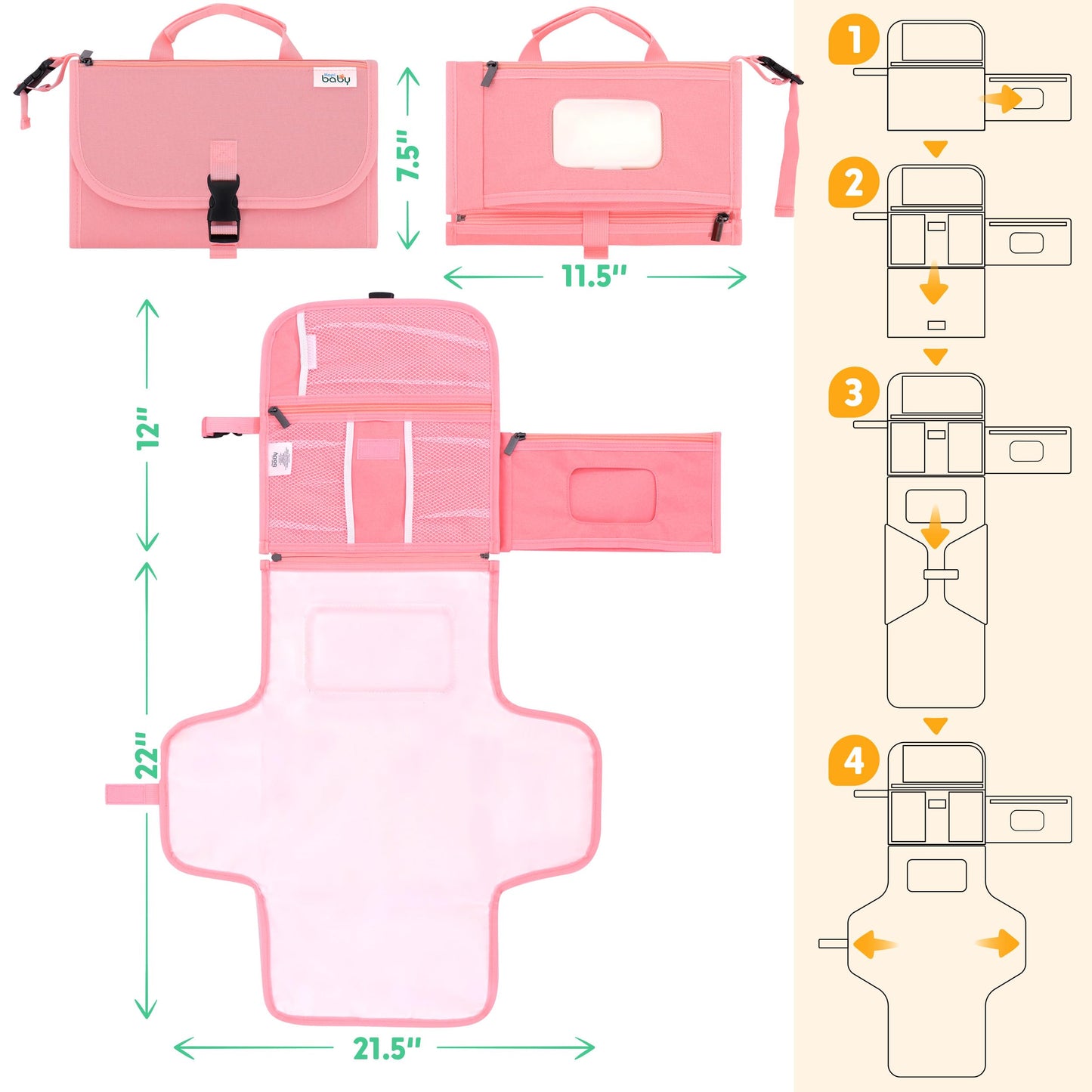 Kopi Baby Portable Diaper Changing Pad - Baby Diaper Changer Travel Bag with Wipes Pocket, Smart Design Portable Changing Mat, Infant Travel Station Kit, Gift for Newborn Girl & Boy - Grey, Classic