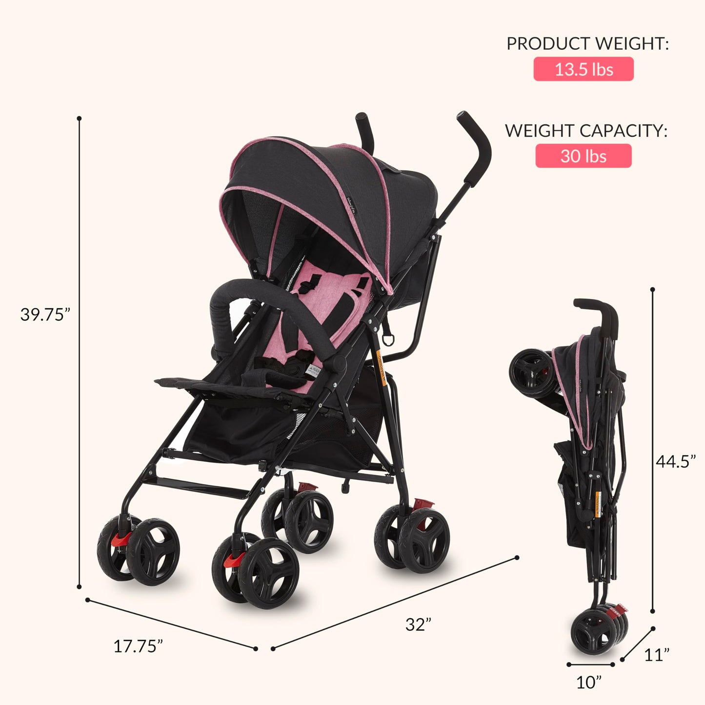 Dream On Me Vista Moonwalk Baby Stroller, Lightweight Travel Umbrella Stroller with Compact Fold, Smooth Ride Wheels, Multi-Position Recline, Spacious Storage Basket with Cup Holder, Light Gray
