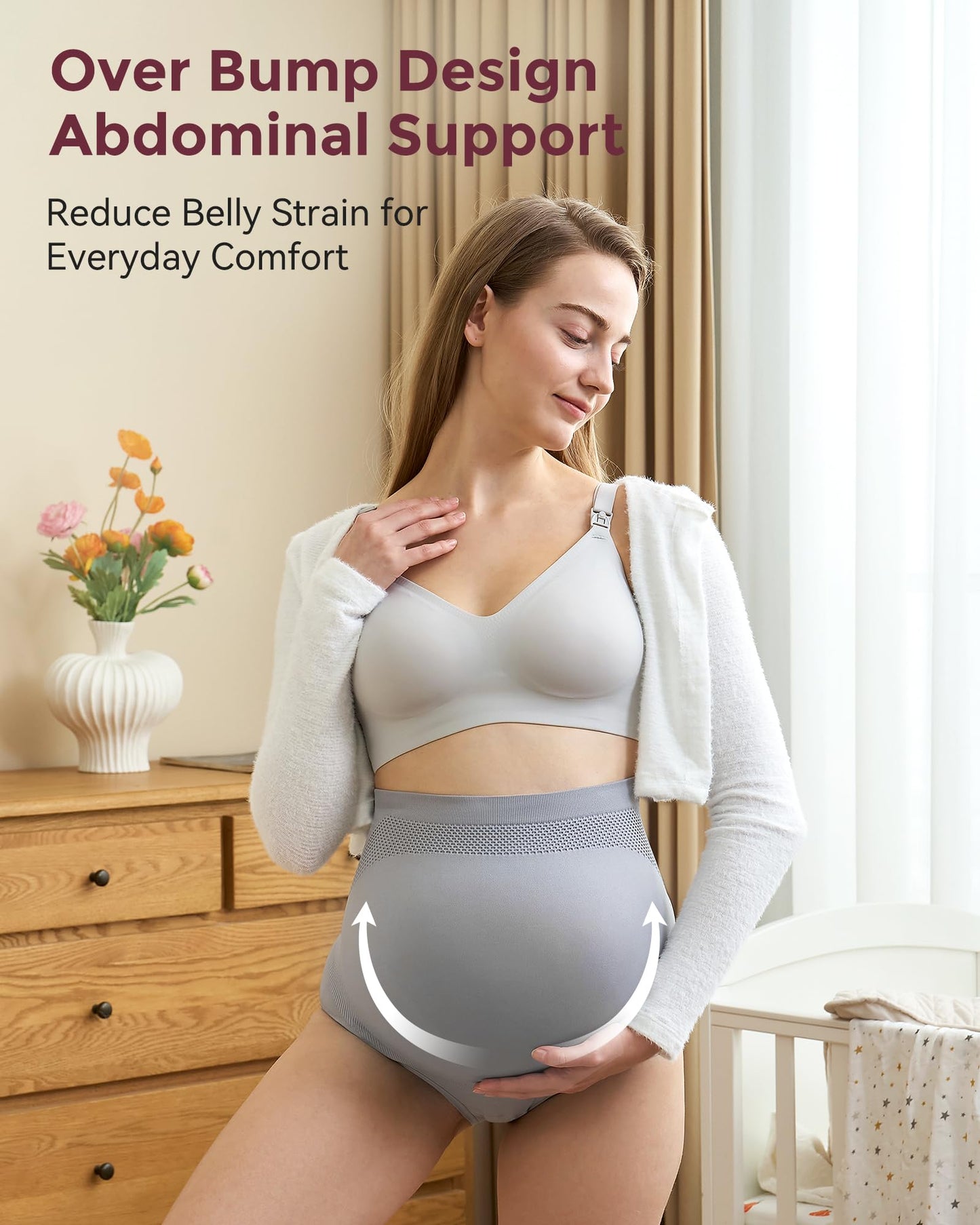 Momcozy Women's Maternity High Waist Underwear Pregnancy Soft Seamless Maternity Underwear Over Bump
