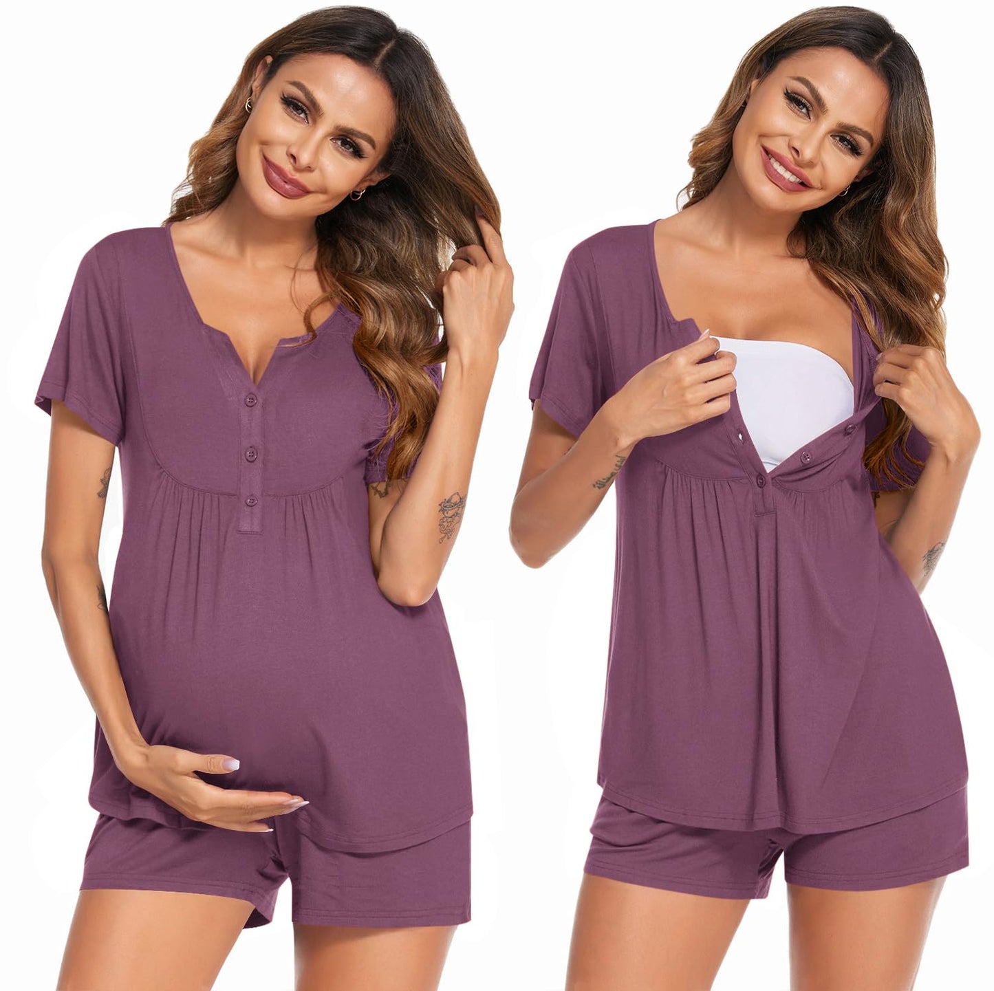 Ekouaer Women's Maternity Nursing Pajama Sets Short Sleeve Postpartum Pajamas Breastfeeding Pregnancy Clothes