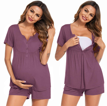 Ekouaer Women's Maternity Nursing Pajama Sets Short Sleeve Postpartum Pajamas Breastfeeding Pregnancy Clothes